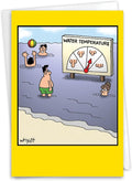 NobleWorks - 1 Funny Cartoon Card for Birthdays - Happy Bday Celebration for Grown-Ups, Humor Stationery Greeting - Water Temp 8323