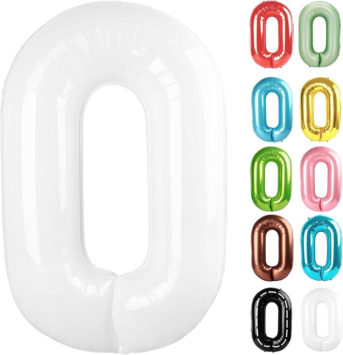 White Number 0 Balloon 40 Inch, 0 Balloon Numberfor 10th 20th 30th 40th 50th 60th Birthday Decorations, White Party Supplies for Men Women