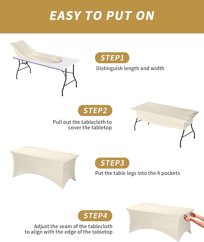 Fixwal 3 Pack Ivory Table Cloths Rectangle 6FT, Tablecloths Rectangular Stretch Spandex Fitted Table Covers 6ft for Parties, Trade Shows, Banquet, Weddings, Buffet, Graduation