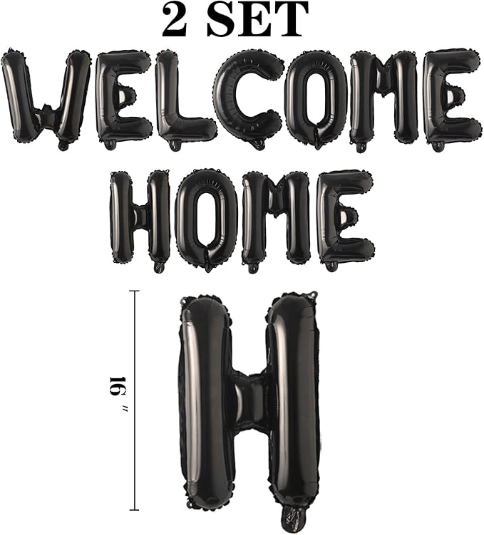 2 Set 22Pcs Black WELCOME HOME Letter Balloons 16in Balloon Foil Letter Decorations Party Decor Black Letter Balloons WELCOME HOME Party Supplies