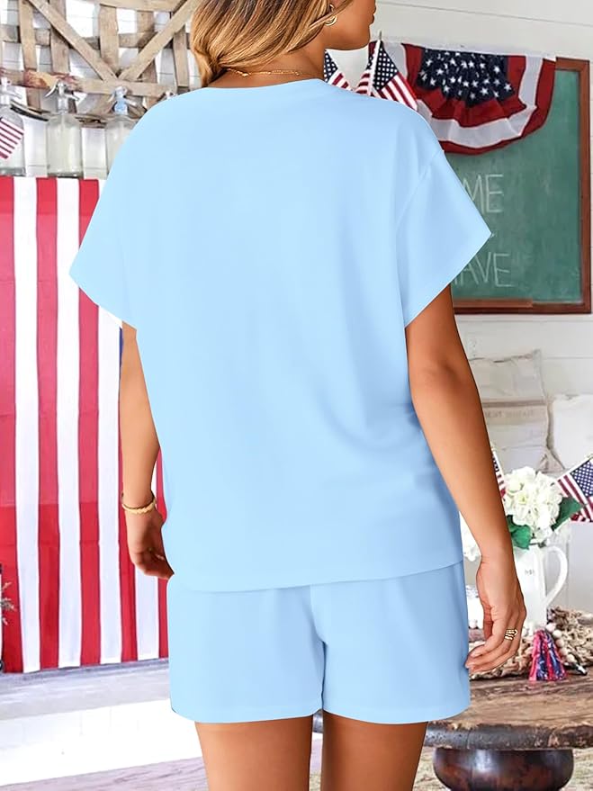 VILOVE 4th of July 2 Piece Sequin Outfits Women 250 Anniversary Usa Shirts and Short Sets Casual Patriotic Shirt Summer Set