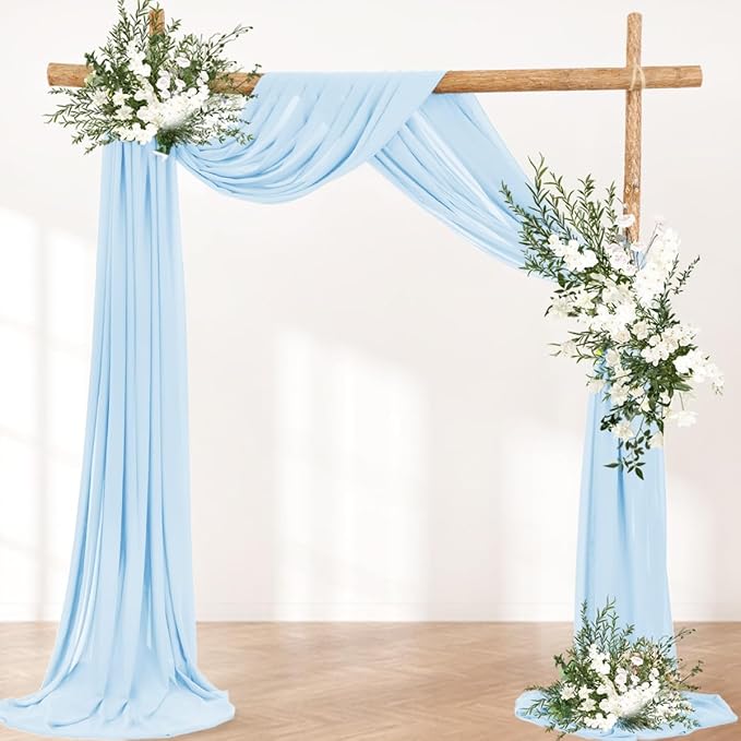 Wedding Arch Draping Fabric 30'' x 18FT Sheer Chiffon Arch Drape Backdrop 1 Panel Baby Blue Drape for Easter Bridal Shower Baby Shower Photo Booth Church Decor Birthday Party Outdoor Decor