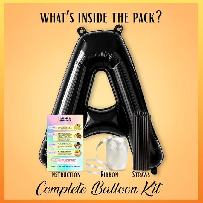 [52pcs] Black Letter Balloons - 2 Full A-Z Sets For Black Letter Balloon Banner | Alphabet Ballons | 16 inch Foil Ballon | Customized Name Balloon Letters for a Birthday, Graduation, Wedding