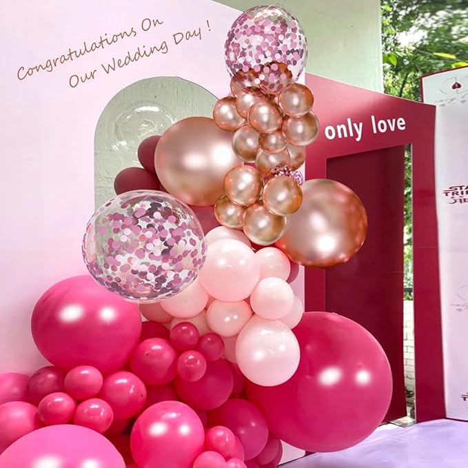 Pink Balloon Garland Arch Kit, 141Pcs Different Shades of Pink Balloons with Rose Gold Confetti for Mother's Day Bridal Baby Shower Birthday Princess Wedding Party Decorations