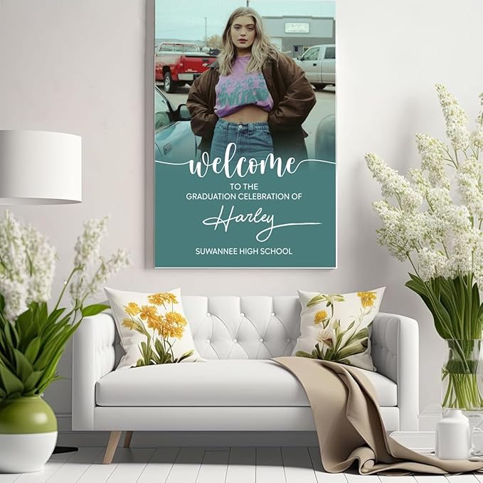 My4gifts Graduation Party Welcome Sign with Photo, Greenery Grad Poster, Personalized Graduation Decor, Class of 2025 Welcome Board, Senior Party Sign, Custom Grad Celebration Sign - 20