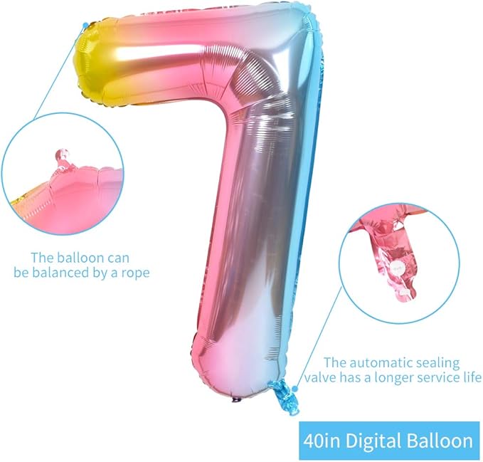 TONIFUL 40 Inch Rainbow Large Numbers Balloons 0-9, Number 7 Digital 7 Helium Balloons, Foil Mylar Big Number Balloons for Birthday Party Anniversary Supplies Decorations
