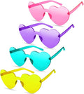 TOODOO 4 Pack Heart Shaped Sunglasses Rimless Candy Color Eyewear Galentine Valentines Accessories