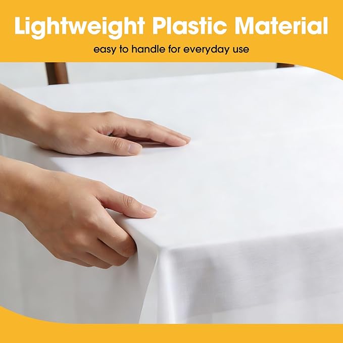 White Plastic Table Cover Roll - 54IN x 100FT, Table Cloth for Rectangle Table with Slide Cutter, Plastic Table Cloth Disposable with Cut-to-Size Design for Weddings, Banquets, Parties