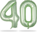 Sage Green Number 40 Birthday Balloons, 40 Inch Large Olive Green Foil Number 4 and 0 Balloons for Women, 40th Birthday Balloons for 40 Year Old Birthday Anniversary Jungle Party Decorations Supplies