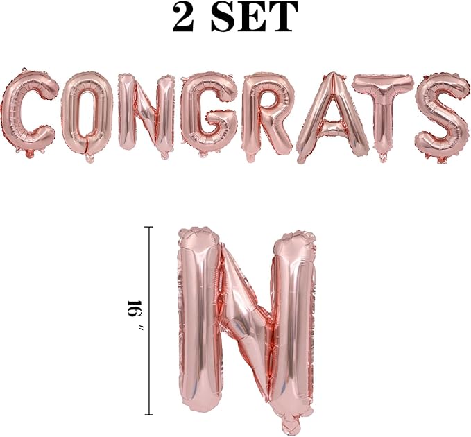 2 Set 16Pcs Rose Gold Congrats Letter Balloons 16in Balloon Foil Letter Decorations Party Decor Rose Gold Letter Balloons Congrats Party Supplies