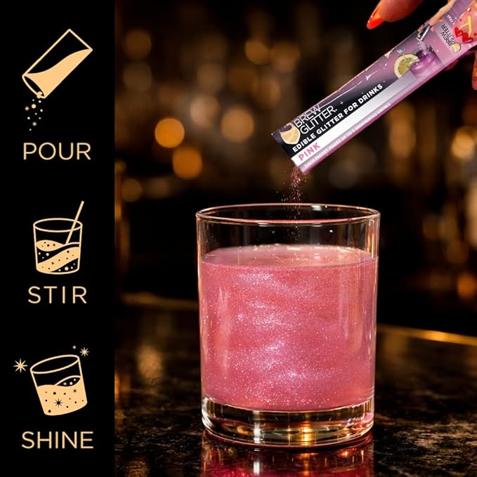 Brew Glitter Pink Edible Drink Glitter 4 x 2g Packets for Cocktails, Beer, Wine & Beverages
