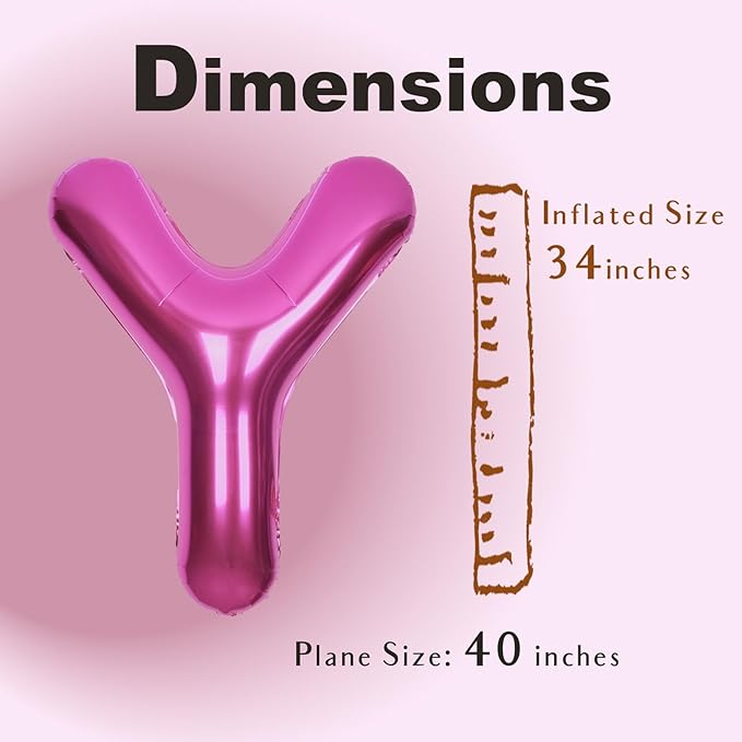 SUWEN 40 Inch Hot Pink Large Y Letter Balloons Big Foil Helium Letter Balloons A-Z Jumbo Mylar Happy Birthday Party Decorations for Woman Anniversary Party Supplies