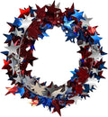 PMU 300 Ft Patriotic Star Garlands with Wire, Shiny Metallic Garland for 4th of July, National Day, Independence Day, Red, White and Blue (12pc-25Ft Each)