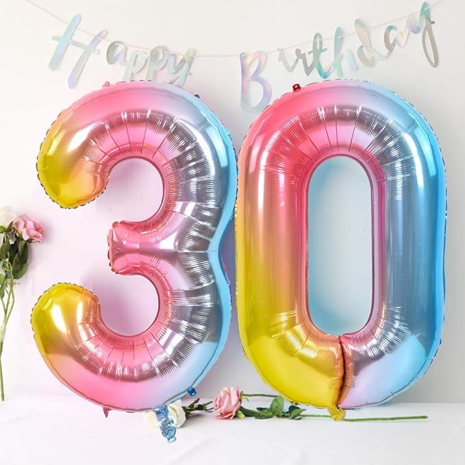 TONIFUL 40 Inch Rainbow Large Numbers Balloons 0-9, Number 2 Digital 2 Helium Balloons, Foil Mylar Big Number Balloons for Birthday Party Anniversary Supplies Decorations