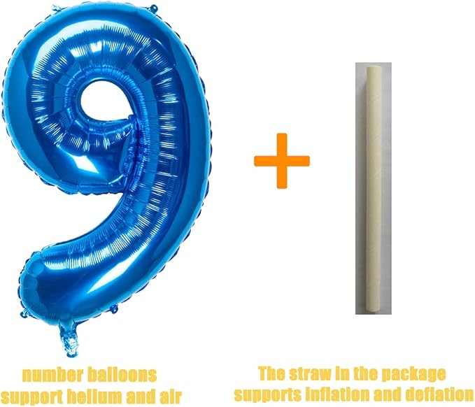 32 Inch Blue Number 9 Balloons Foil Ballon Digital Birthday Party Decoration Supplies (Blue Number 9 Balloon)