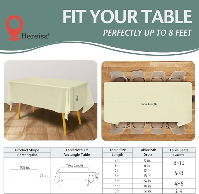 Disposable Plastic Tablecloth 54x108 Inch Rectangle - Ivory, 4 Pack Waterproof & Tear-Resistant Party Table Cover for Dining, Picnic, Crafts, Holiday Decor