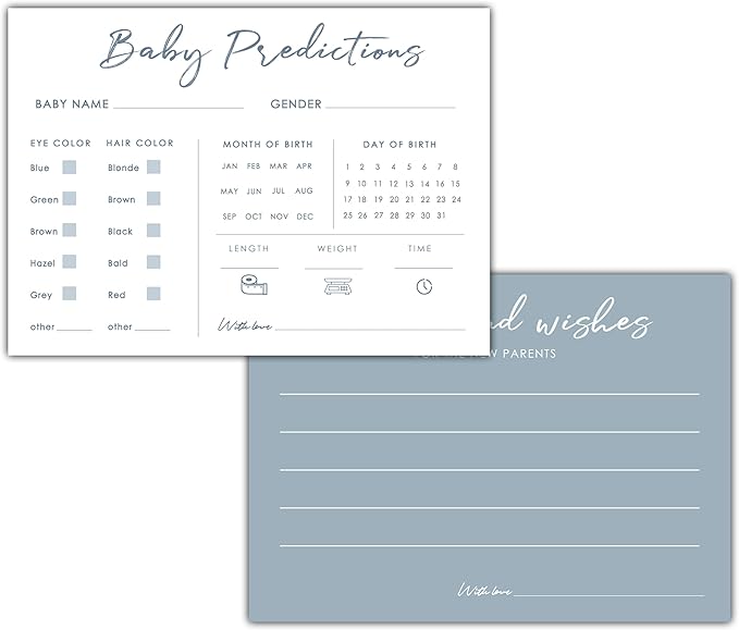 Baby Predictions and Advice Cards, 5" x 7" Blue Baby Shower Predictions Cards, Daily Party Games & Activities Favors for Newparents - G06