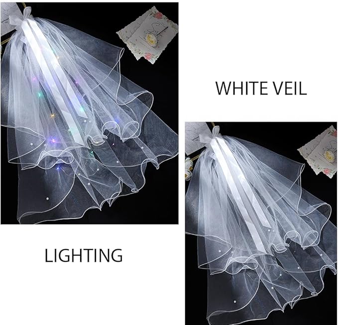 Light up Veil Short Bow Veils Wedding Bridal Veil for Bachelorette Party Veils Hair Accessories for Women