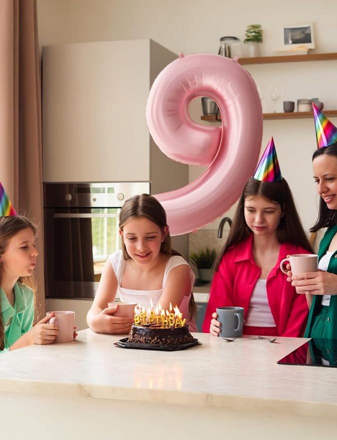 Number 9 Balloons - 40 Inch Pink Number Balloons Giant Light Pink balloon Big Foil balloon for Girls Baby Shower Birthday Princess Theme Party Decorations