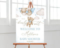 Personalized Brown Bear Balloon Baby Shower Welcome Sign - We Can Bearly Wait Poster, Blue Boy Boho Bear Decor