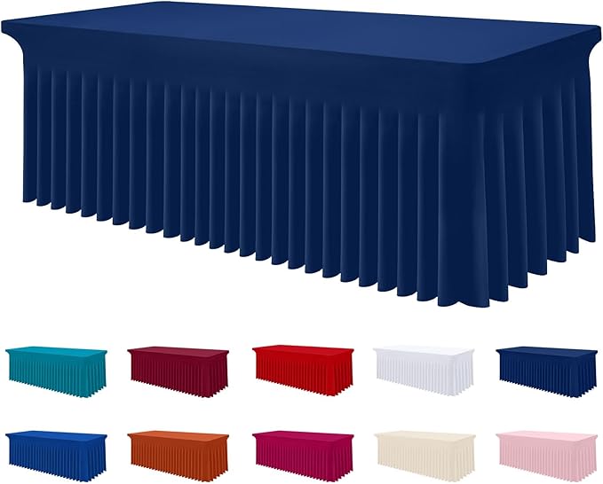 Smiry Spandex Tablecloth, Elastic Fitted Stretch Tablecloth for 8FT Rectangle Tables, Waterproof Washable Table Cover Skirt for Outdoor, Wedding, Banquet & Parties (Navy, 96Lx30Wx30H Inch)