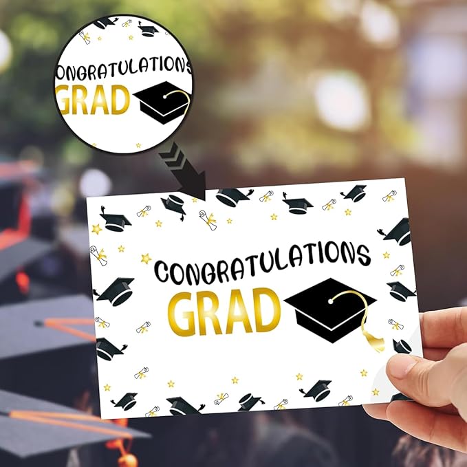 6 Pack Gold Foiled 5x7in 2025 Graduation Cards 2025 with Envelopes and Stickers,6 Elegant Designs Graduation Card Pack