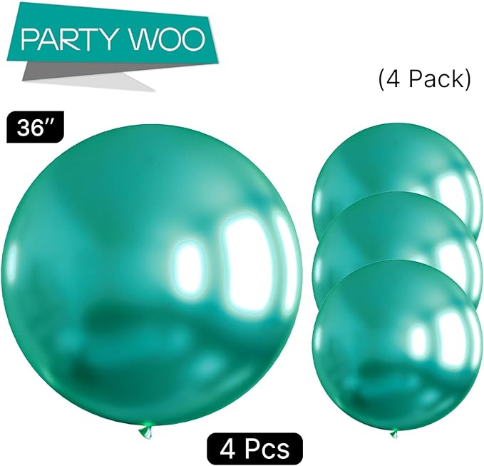 PartyWoo Metallic Green Balloons 4pcs 36 Inch Extra Large Big Jumbo Giant Chrome Green Latex Helium Balloons for Graduation Jungle Dinosaur Forest Baby Shower Birthday Party Decorations Green-G103