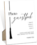 Photo Guest book Sign for Graduation, 8×11" Graduation Tassel Wooden Sign With Stand, 2025 Graduation Party Decorations Centerpieces for Tables, Congrats Grad Party Favors Supplies