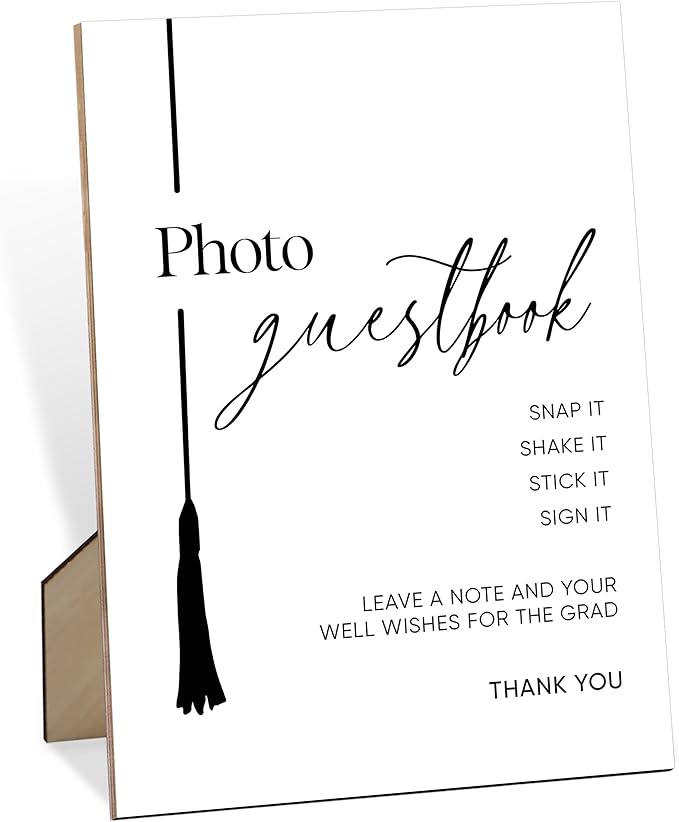 Photo Guest book Sign for Graduation, 8×11" Graduation Tassel Wooden Sign With Stand, 2025 Graduation Party Decorations Centerpieces for Tables, Congrats Grad Party Favors Supplies