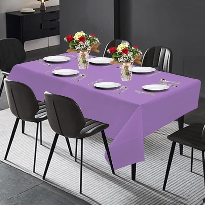 PARTY BARGAINS Disposable Table Covers, 54 x 108 Inch, Purple, 3-Ply Paper & Plastic Spill-Resistant Party Tablecloths, 40 Pack
