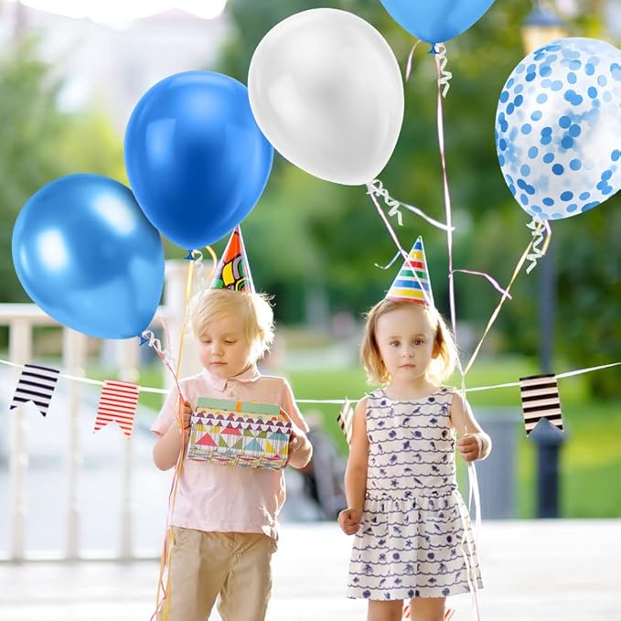 Ainiv 15pcs Blue Thicken Party Balloons with Ribbon & Confetti, Metallic Latex Balloons for Baby Showers, Weddings, Graduations & Birthdays