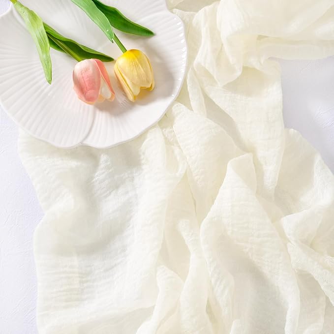 Socomi Ivory White Cheesecloth Table Runner Easter Spring Gauze 120 Inch Rustic Boho Cheese Cloth Runner for Wedding Party Baby Bridal Shower Centerpiece Decoration Holiday Home Decorations