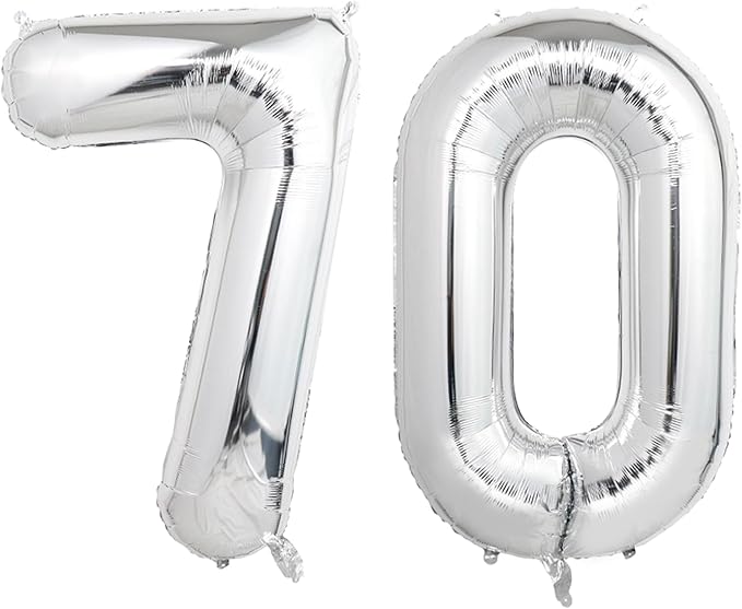 Number Balloons Silver Party Balloon - Giant Number 70 Balloon, 40 Inch Large Balloon for 70th Birthday Decorations, Silver Party Supplies for Anniversary