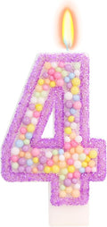 Birthday Candles - Number 4 Candle, Colorful Macaron Candles for Boys/Girls, Purple Party Decorations, Purple Cake Decorations
