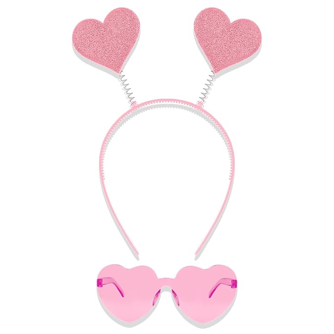 Semato Pink valentines Day Headband with Pink Heart Sunglasses for Valentines Day Accessories Galentines Party Favors Halloween Costume