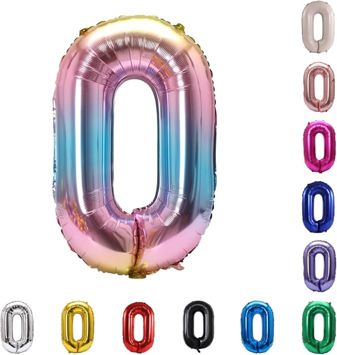 YPSelected 32 Inch Large Foil Helium Number Balloon Birthday Wedding Party 0-9 (Rainbow, 0)