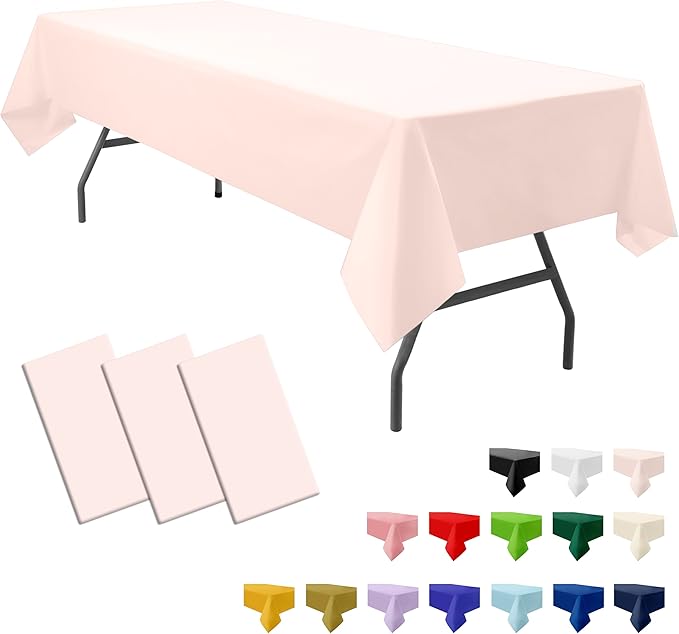 3-Pack Premium Plastic Blush Light Pink Tablecloth Disposable 54" x 108" Rectangle Table Cover Pastel Pale Pink Party Table Cloths for Parties Wedding Bridal Shower Engagement Banquet