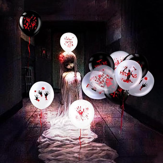 Leesoot 72pcs 12inch Scary Latex Balloons, Eye Blood Splatter Horror Balloon for Halloween Birthday Bloody Party Spooky Party Terror Decoration Vampire Haunted House Party Supplies With Tools