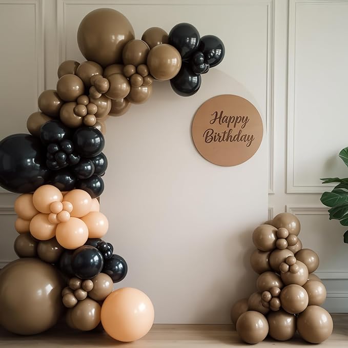 Black Brown Nude Balloon Garland Arch Kit, 104 PCS Black Beige Star Foil Balloons, Dark Brown Tan White Sand Balloons for Cowboy Western Wild First Rodeo Country Farm Baby Shower Birthday Party Decor