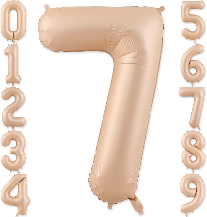 Number 7 Balloon, 7 Balloon, Number Balloons 40 Inch, Beige Large Big Foil Number Balloons for Birthday Party Graduation Wedding Anniversary Baby Shower Bachelorette Decoration Supplies