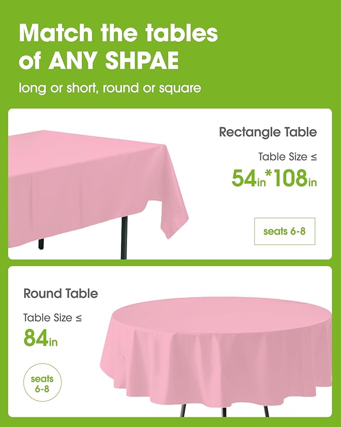 Pureegg Plastic Table Cloth Disposable 10 Pack, 84'' Round Table Cloths, Easter Party, Valentines, Mothers Day Decorations, Tablecloths, Round, Pastel Plastic Cover, Leakproof & Sturdy, Pink