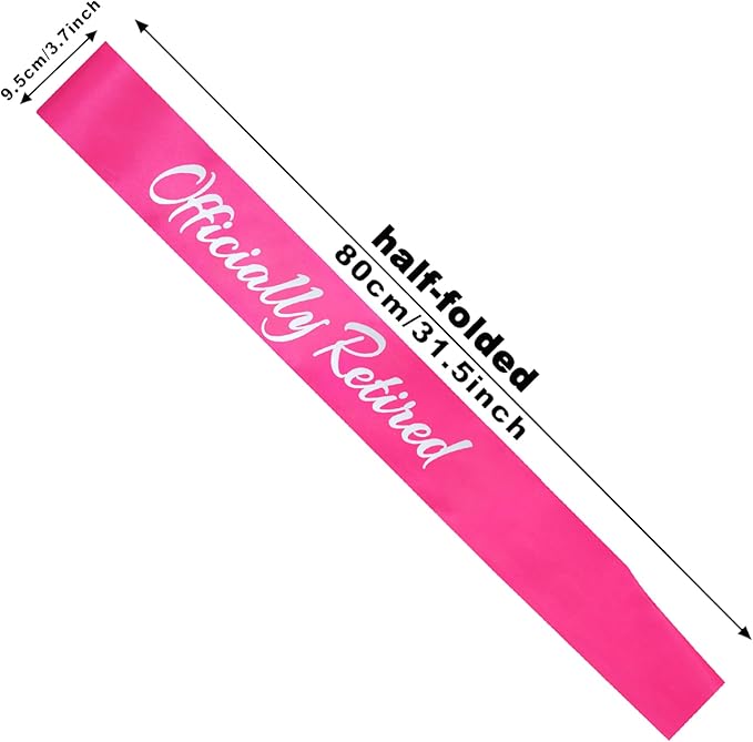 Officially Retired Sash, Reitrement Sash for Men and Women Retirement Party Decorations Supplies, Hot Pink + Silver(Officially Retired)
