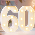 Pooqla Decorative Led Light Up Number Letters, White Plastic Marquee Number Lights Sign for 60th Birthday Party Wedding Decor Battery Operated Number (60)