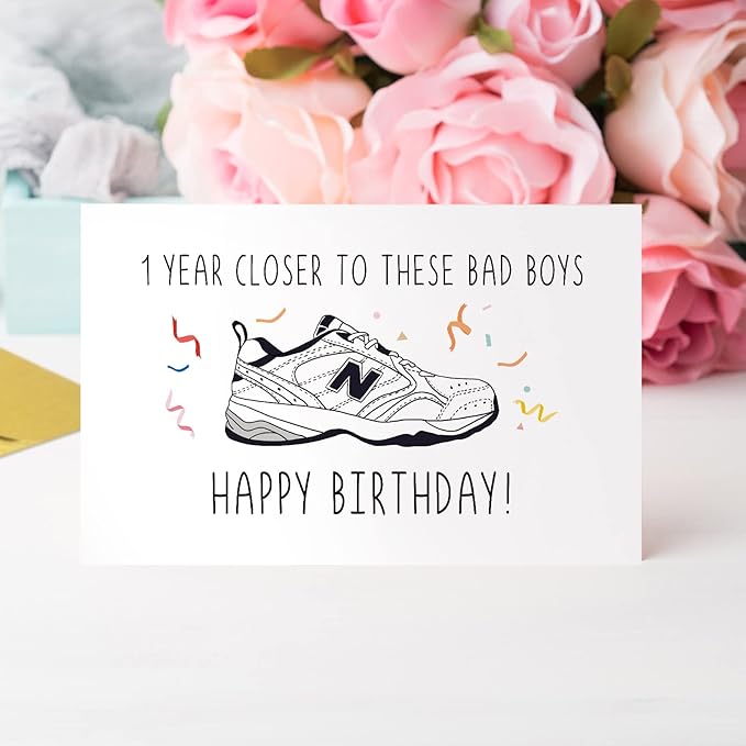 Qiliji Funny Dad Shoes Birthday Card, Happy Birthday Card for Him, New Balance Shoes Birthday Card, Bday Card for New Dad, 1 Year Closer To These Bad Boys