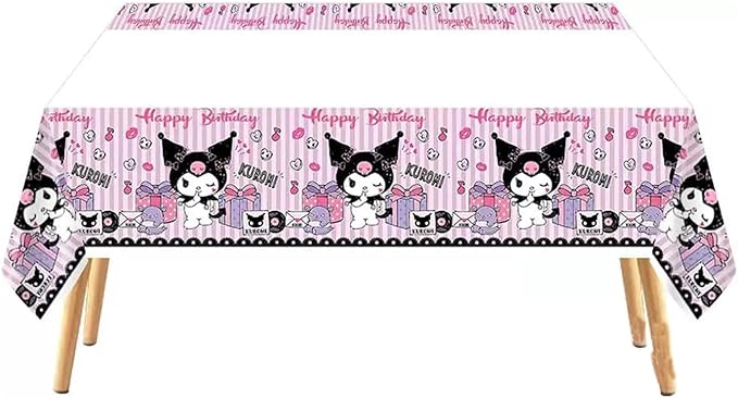 2pcs Pink Cat Tablecloth Cute Anime Themed Party Supplies Tablecover Perfect for Birthday Celebration and Party Decorations (70x42.9 inch) (Stripe Korm)