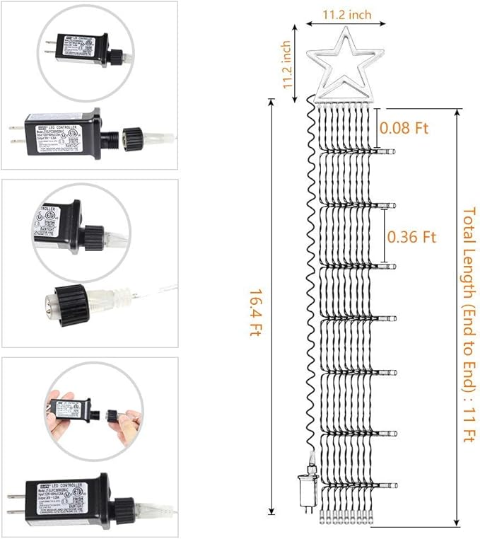 PUHONG Christmas Decoration, Outdoor Star String Lights, Christmas Tree Toppers Lights 320 LED 8 Modes with 12" Lighted Star for Halloween Christmas New Year Holiday Birthday Decor (Warm White)