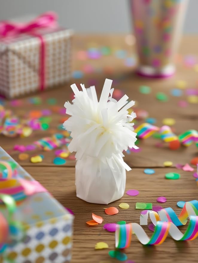Aluminum Foil Balloon Weights for Parties (6 pcs) - 0.31lb (140g) Each - Premium Balloon Anchors for Birthday, Wedding, Dinner, Indoor & Outdoor Decorations(White 6pcs)