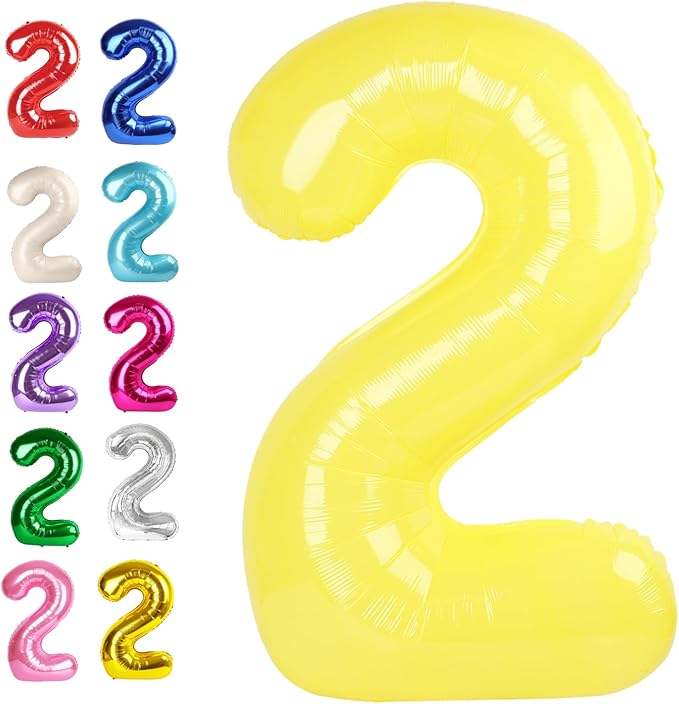Big 40 Inch Yellow 2 Number Balloon Birthday Decoration, 2026 Yellow Number 2 Helium Balloons 12 20 22 23 24 26 28 32 42 Celebration, Boy Girl Baby Anniversary Party Graduations Supplies