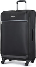 Amazon Basics 28" Large Checked Softside Expandable Suitcase with 360-Degree Multi-directional Spinner Wheels, Expandable Capacity, Zippered Pockets, Telescoping Handle, Black