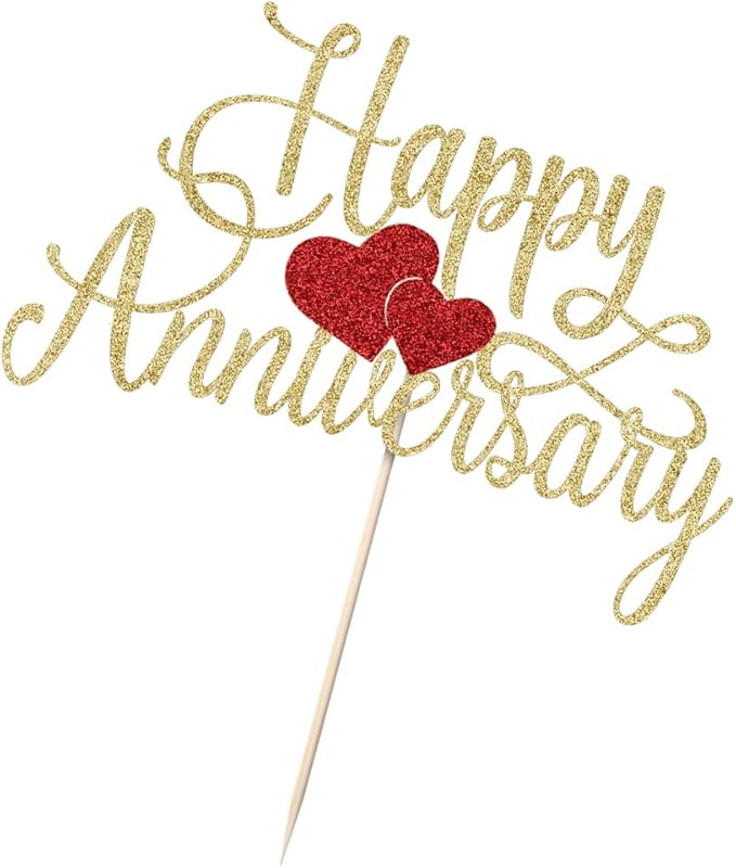 Kaoenla Happy Anniversary Cake Topper - Gold Glitter Happy Birthday Cake Topper, Company Anniversary Party Decoration, Wedding Wedding Anniversary Party Cake Decoration